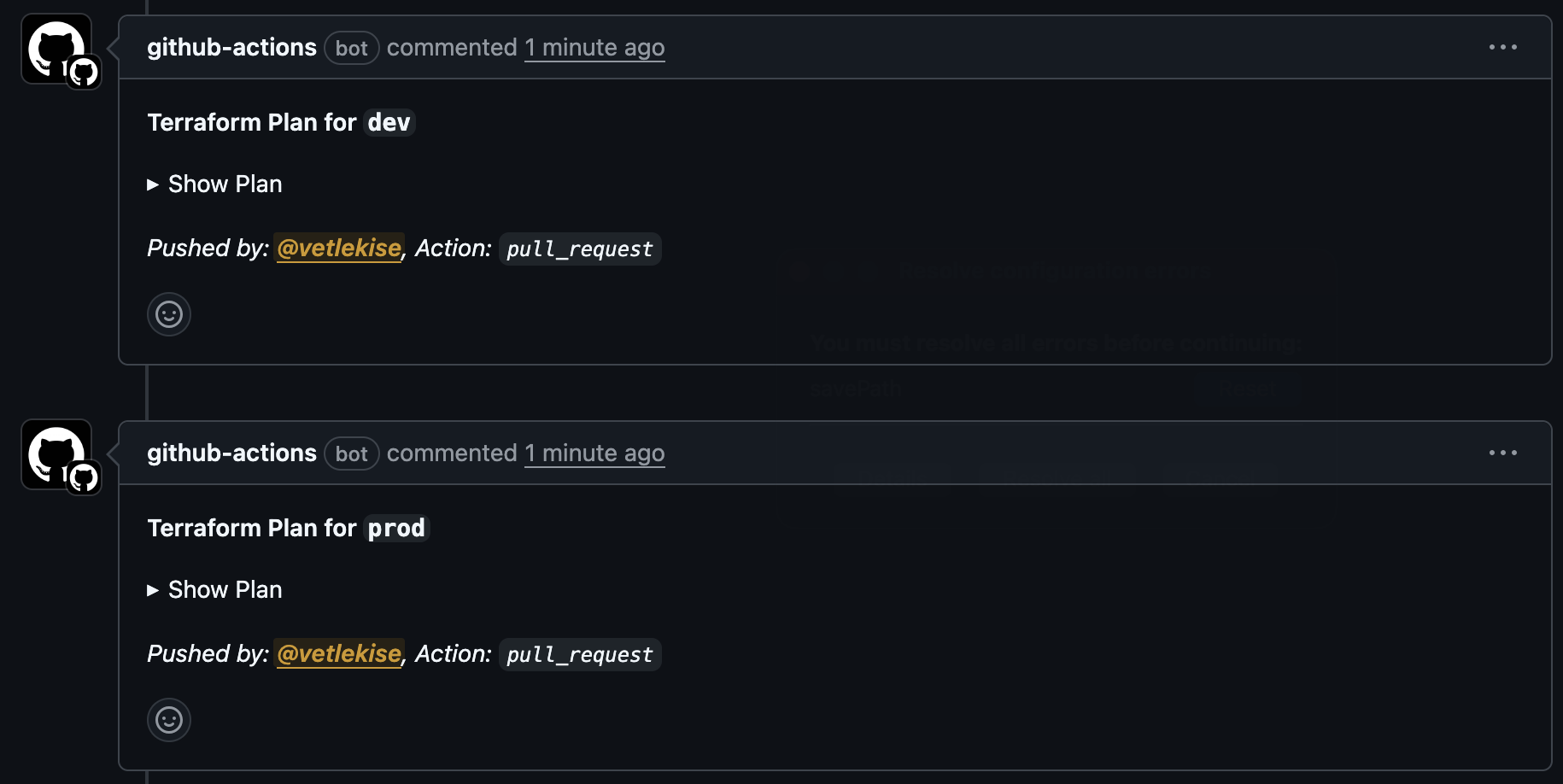 Comments in pull requests